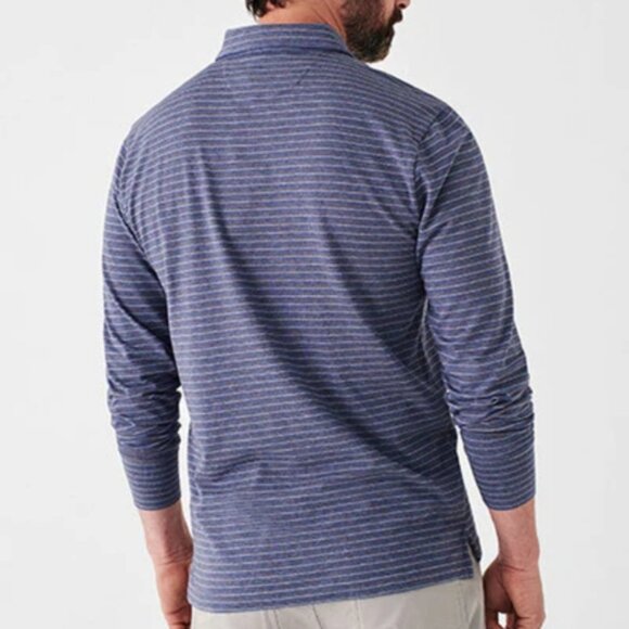 Faherty Gray Stripe Long Sleeve Movement Polo Size Large - Picture 3 of 14